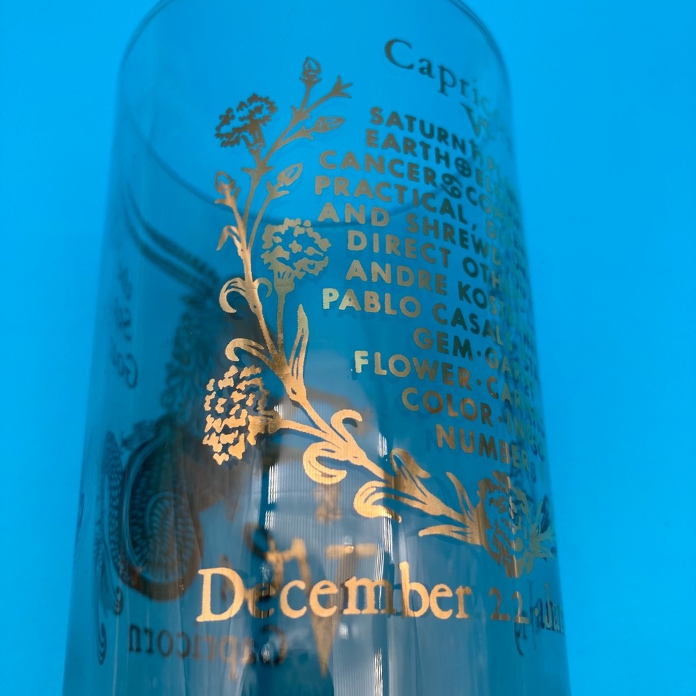 Vintage 1970s Federal Glass Capricorn Zodiac Glass Tumbler The Sea Goat Gold - Picture 6 of 9
